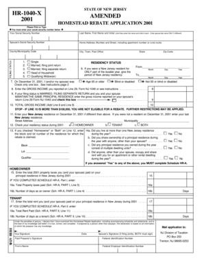 New Jersey Homestead Rebate Application 2001