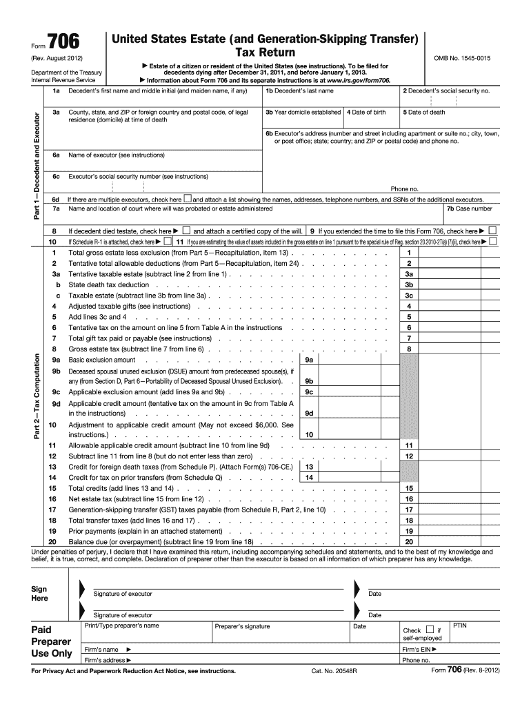 form 706 2012 Preview on Page 1