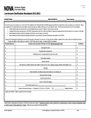 Low-Income Clarification Worksheet 2011-2012