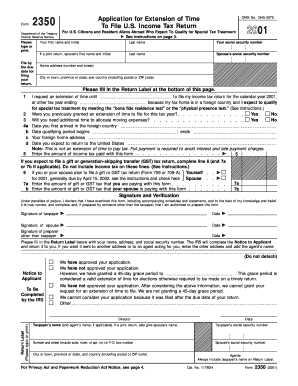 4868 vs 2350 - 2001 Form 2350. Application for Extension of Time to File U.S. Individual Income Tax Return