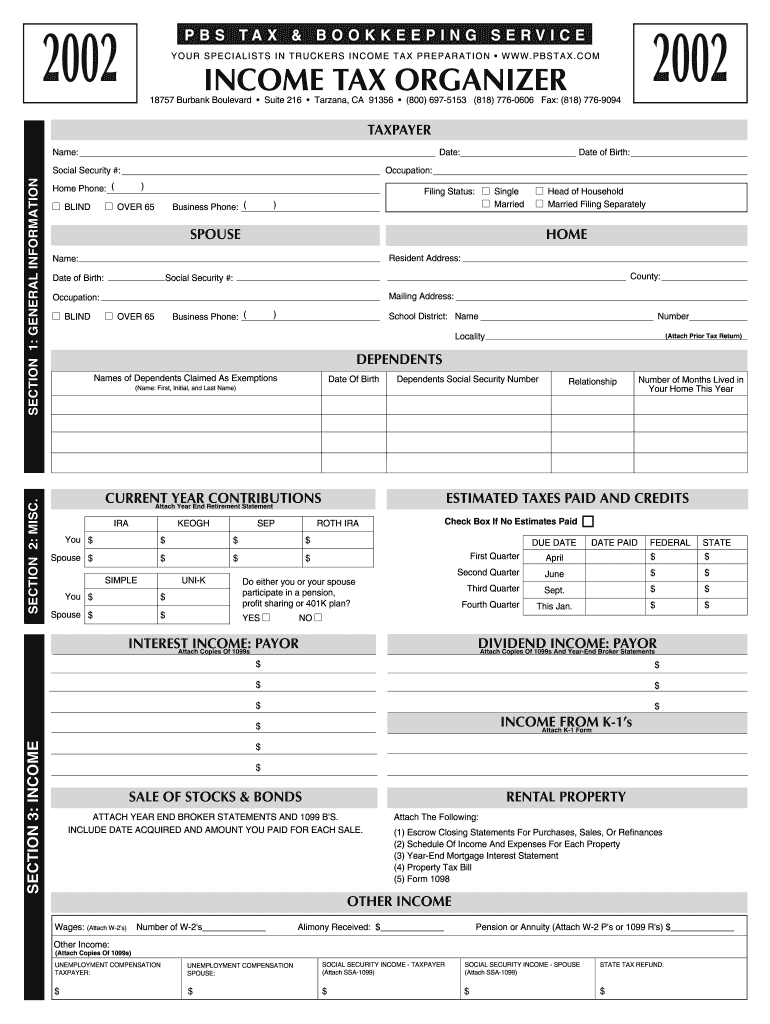 Q4 2002 PBS Forms - PBS Tax & Bookkeeping Service Preview on Page 1