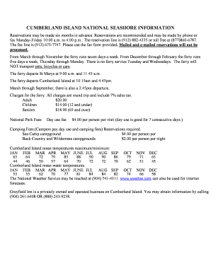 Cumberland Island National Seashore Reservation Fax Form