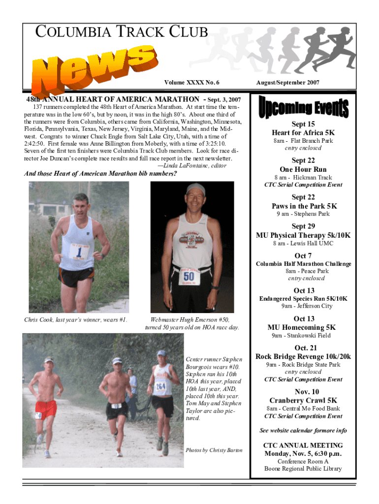 48th ANNUAL HEART OF AMERICA MARATHON - Sept Preview on Page 1