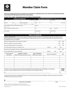 Blue Cross Member Claim Form