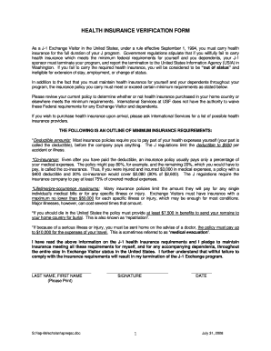 J-1 Health Insurance Verification Form