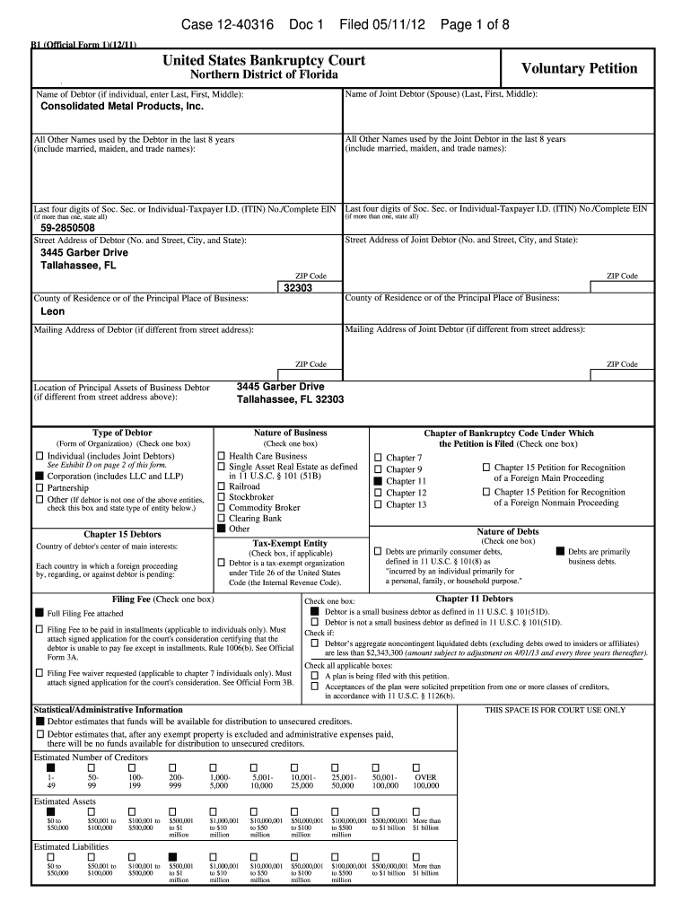 Bankruptcy Forms Consolidated Metal Products, Inc - Robert C Bruner 0065876 Preview on Page 1