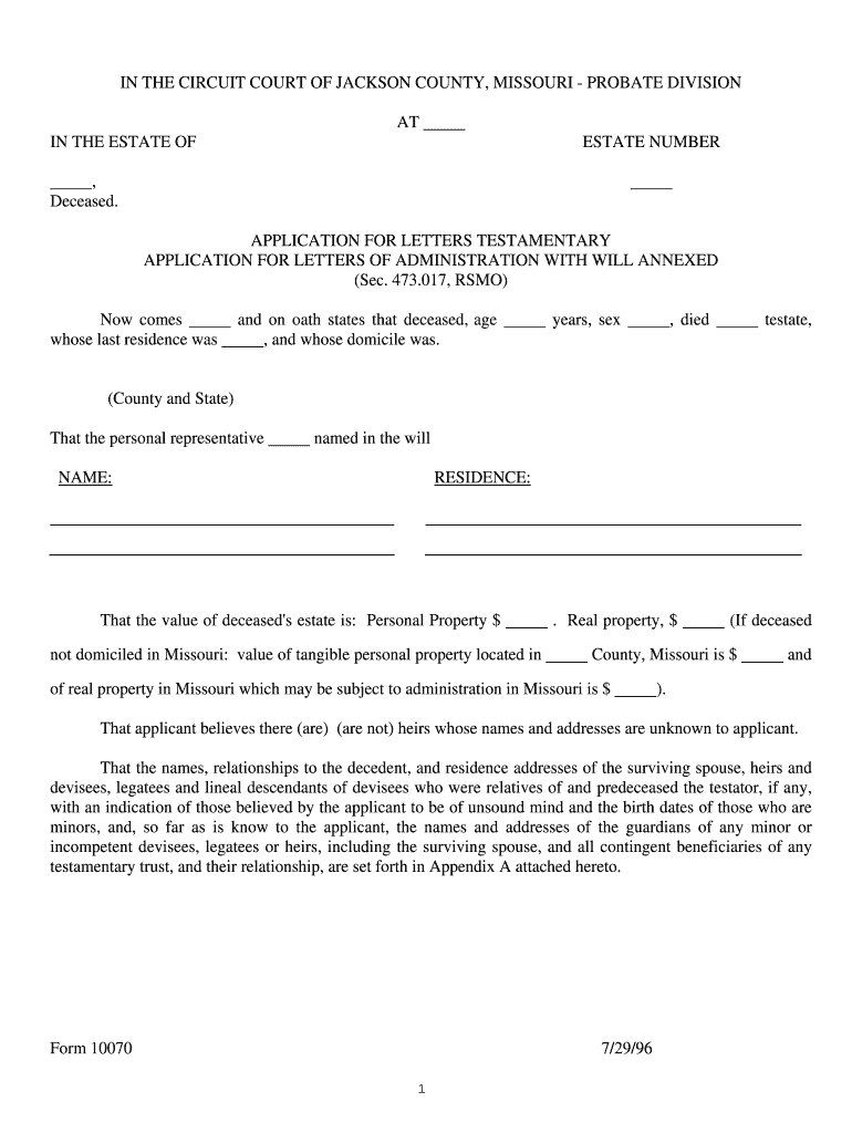 Sample Letter Of Testamentary Fill Online Printable Fillable Blank