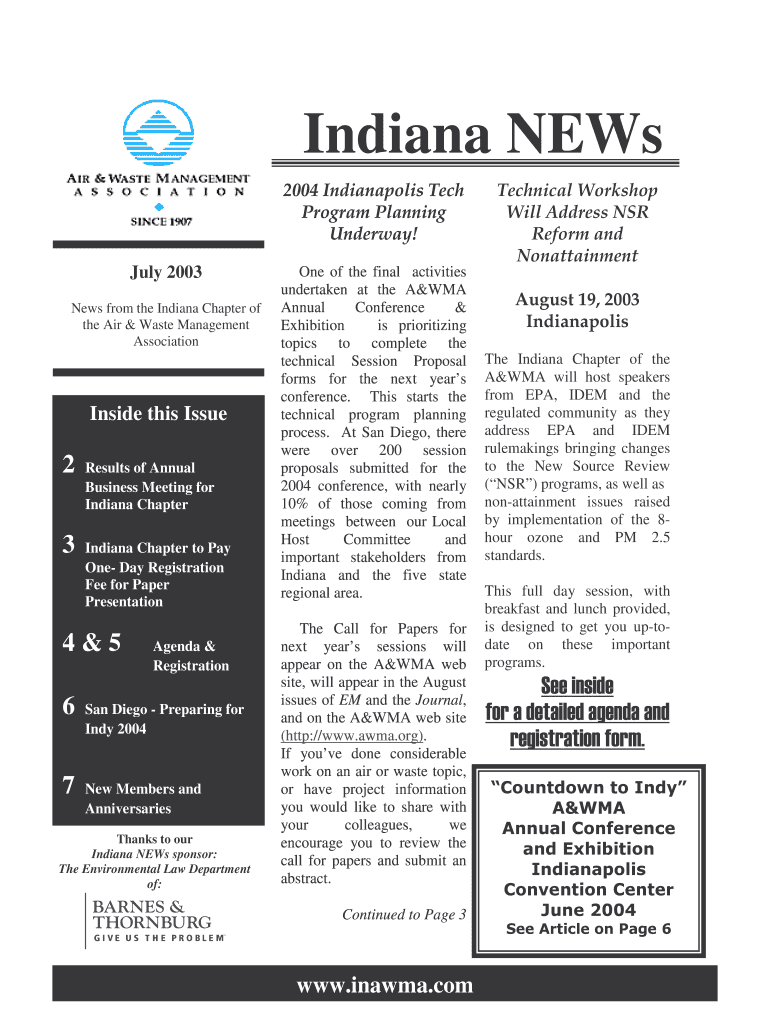 Indiana NEWs - Indiana Air and Waste Management Association Preview on Page 1