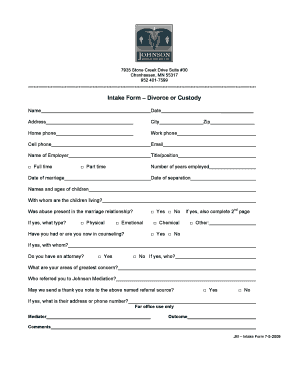 Divorce mediation intake form