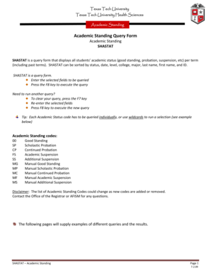 Texas Tech Academic Standing Query Form