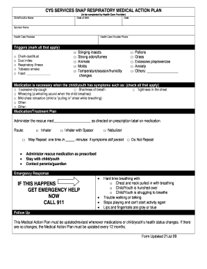 Instructions for completing the respiratory medical action plan