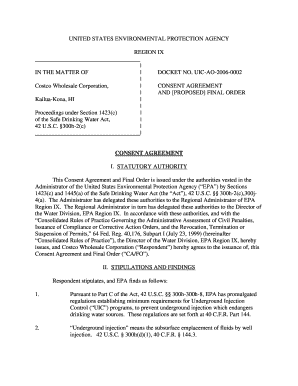 Sample competitive analysis report - "Consent Agreement and Proposed Final Order - Costco Wholesale Corporation, Kailua-Kona, Hawaii ". "Contains docket no. UIC-AO-2006-0002, consent agreement & proposed final order, Costco Wholesale, incl. proposed order of