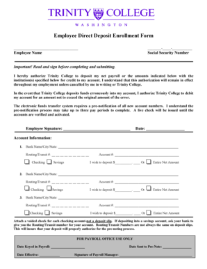 Employee Direct Deposit Enrollment Form