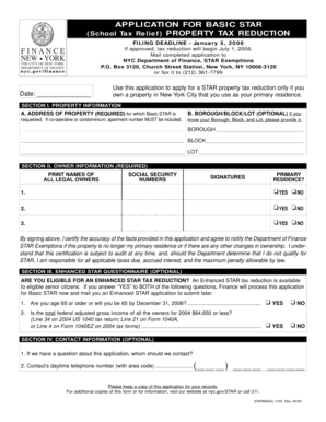 New York Basic STAR Property Tax Reduction Application