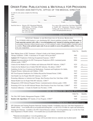 New York State HIV Educational Materials Order Form