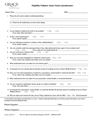 Pediatric Intake Patient Questionnaire