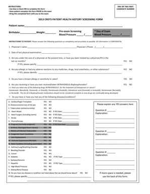 Patient Health History Screening Form