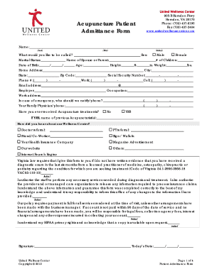 Acupuncture Patient Admittance Form