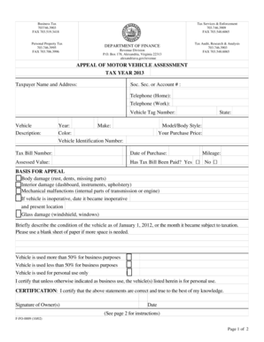 Motor Vehicle Assessment Appeal Form