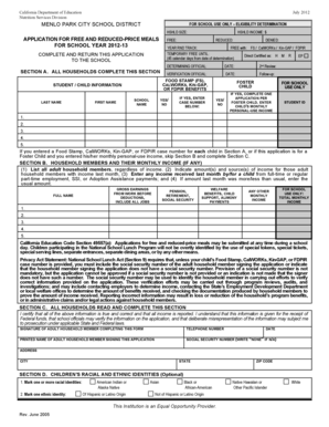 California Free and Reduced-Price Meals Application