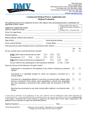 Nevada Commercial Medical Waiver Application
