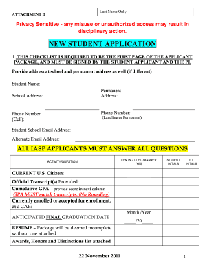 New Student Application Form