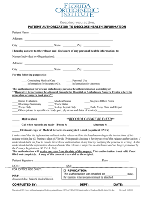 Patient Authorization to Disclose Health Information
