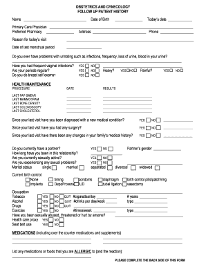 Follow Up Patient History Form - Department of Obstetrics and ... - columbiaobgyn