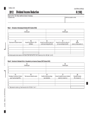 California Schedule H (100) 2012 Dividend Income Deduction