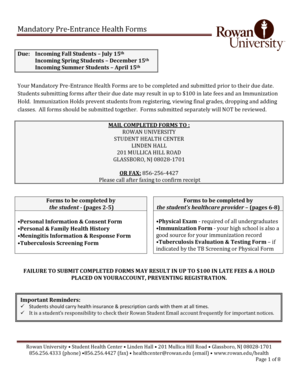 Rowan University Pre-Entrance Health Forms