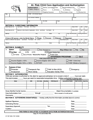 At-Risk Child Care Application and Authorization