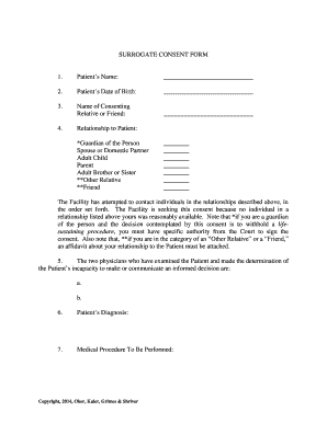 Fillable Online Surrogate consent form - Policy and Procedure on ...