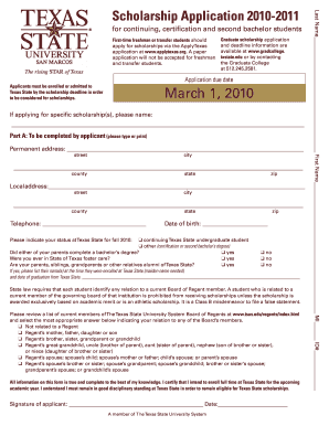 Texas State University Scholarship Application