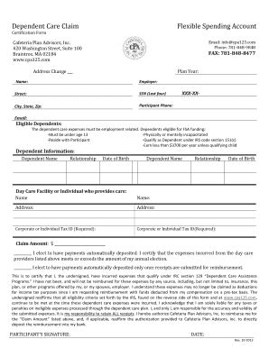 Dependent Care Claim Certification Form