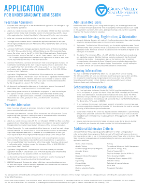 Grand Valley State University Undergraduate Admission Application