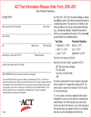 ACT Test Information Release Order Form