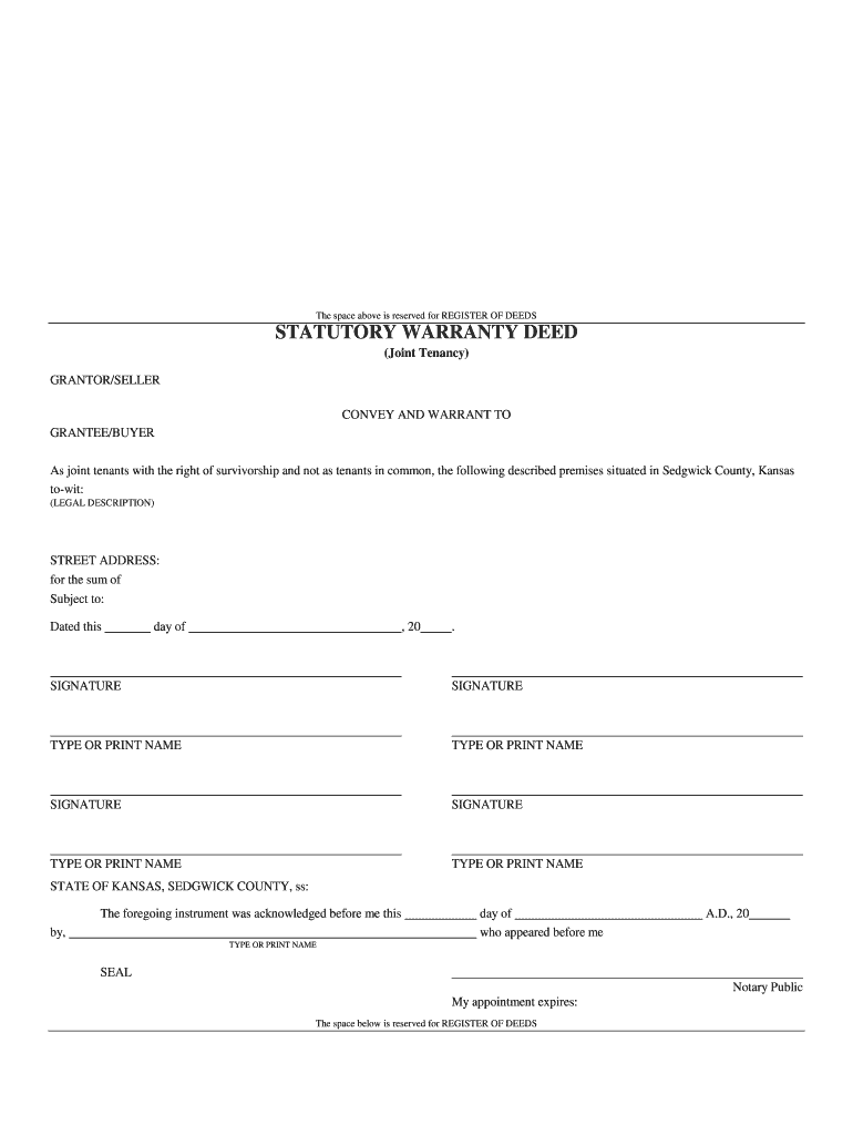 Fillable Online sedgwickcounty Statutory Warranty Deed (Joint Tenancy