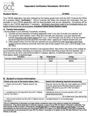 Verification of experience form - Dependent Verification Worksheet - Genesee Community College - genesee