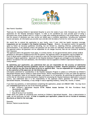 Children's Specialized Hospital Assistance Program Application