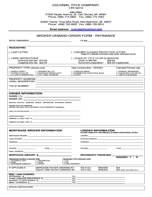 COLONIAL TITLE COMPANY, BROKER DEMAND ORDER FORM ...