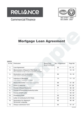 Mortgage Loan Agreement - Reliance Commercial Finance