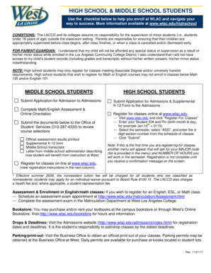 High School and Middle School Student Enrollment Checklist