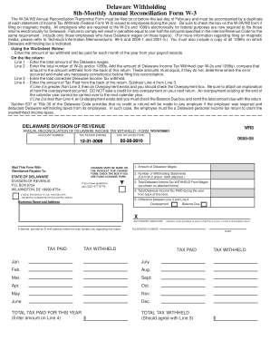 Delaware W-3A/W2 Annual Reconciliation Form