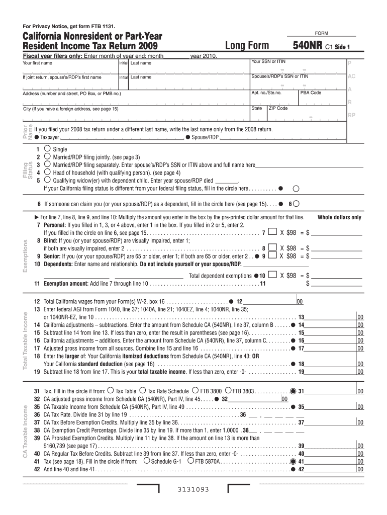 2009 540nr form Preview on Page 1.