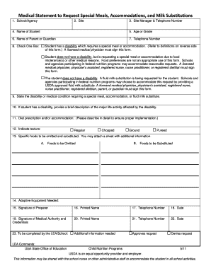 Medical Statement for Special Meals and Accommodations