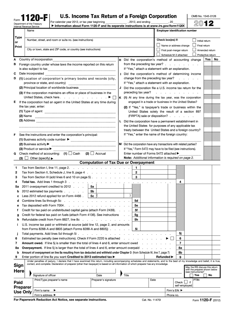 2012 irs form 1120 Preview on Page 1.