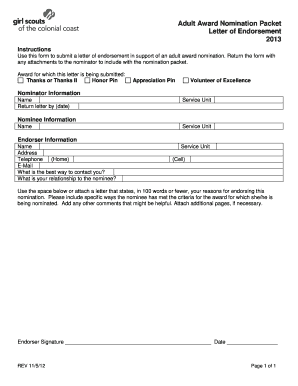 Adult Award Nomination Packet Letter of Endorsement ... - GSCCC.org - gsccc