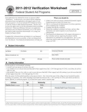 2011-2012 Verification Worksheet