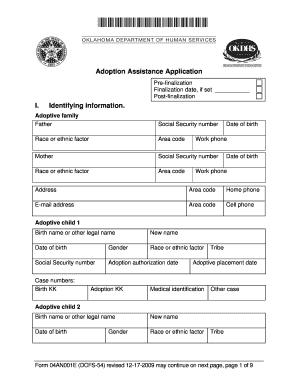 Form 04AN001E (DCFS-54). Adoption Assistance Application - okdhs
