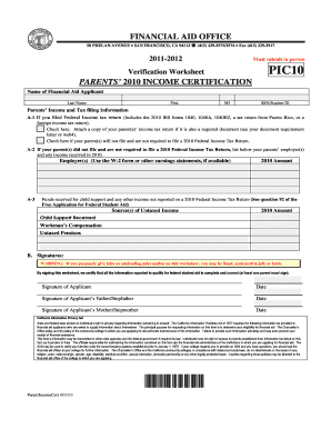 2010 Parents’ Income Certification